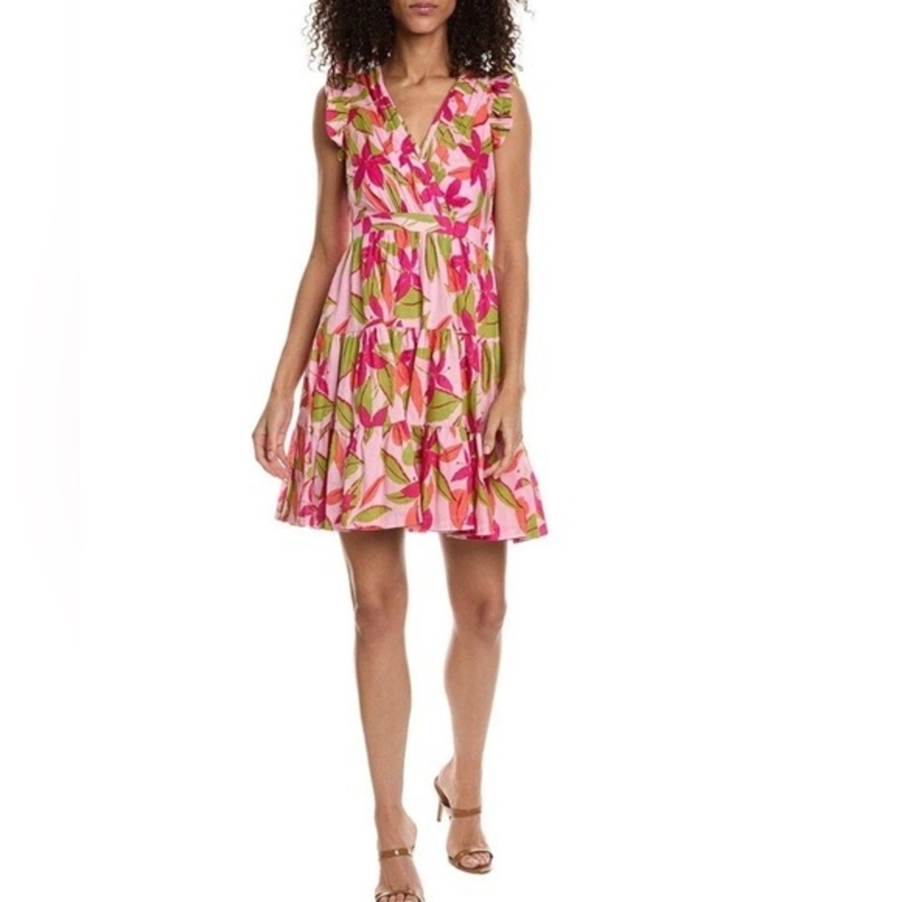 Taylor Printed Lawn  Mini Dress Pink and Green
